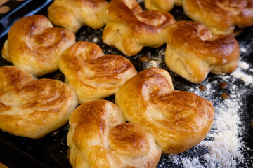 Homemade freshly baked buns.Fresh homemade baked goods.