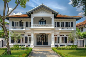 Classic White Exterior House with Green Landscaping