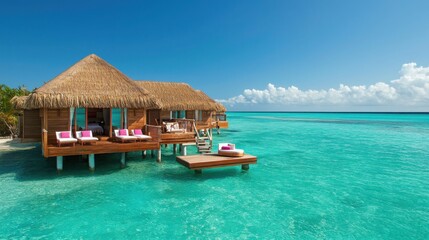 Tranquil overwater bungalow escape in the maldives serene tropical paradise luxury accommodation nature’s beauty aerial view relaxation concept