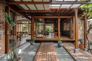 Fototapeta premium Modern Brick House with Wooden Elements