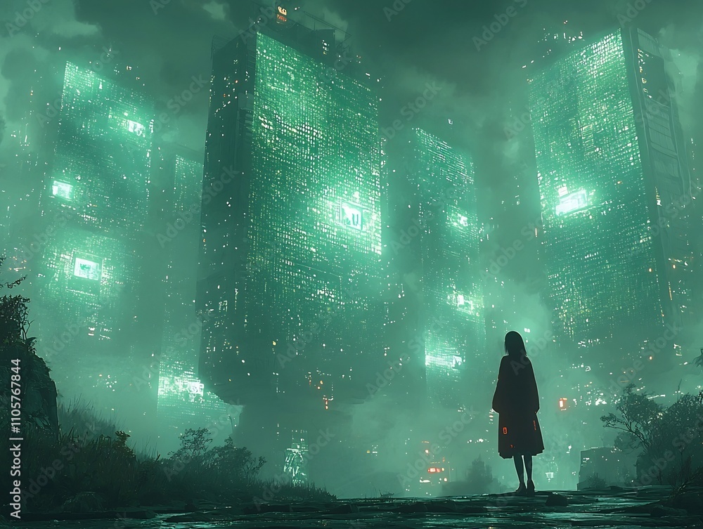 Canvas Prints floating transparent screens in futuristic global communication city