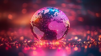 Glowing Fiber Optic Globe Visualizing Global Digital Connectivity and Information Flow