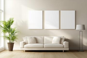 Fototapeta premium mockup empty frames, place for pictures on the wall in a beautiful decorated room
