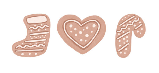 set gingerbread cookies watercolor illustration on a transparent background png