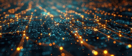 Abstract Network Connections With Glowing Orange and Blue Nodes