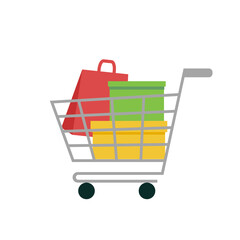 Shopping cart, packages and boxes. Vector simple color flat illustration.