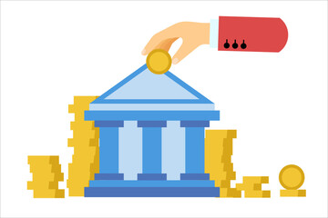 Depositing money at a bank account. Vector simple color flat illustration.