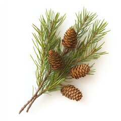 Fototapeta premium pine sprig with brown cones on a stick, in a green colo