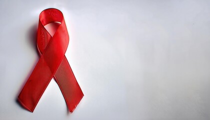 Symbol of Hope and Awareness. Red Ribbon Signifying Global Efforts in HIV/AIDS Prevention, Education, and Solidarity. Advocating Compassion, Action, and Support on World AIDS Day