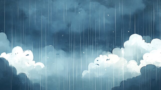 View of rain falling from heavy clouds against a grey sky 