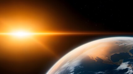 Obraz premium Sunrise over Earth from space, with warm colors and atmospheric glow