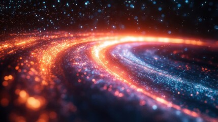 Obraz premium Cosmic swirling galaxies with glowing cyan and magenta trails, dynamic lighting, and textured depth