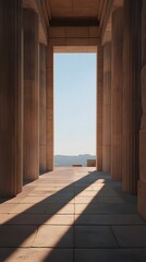 Fototapeta premium The entrance of the Parthenon, a view from inside looking out at columns with light and shadow on them