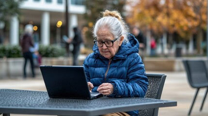 Community workshop empowering seniors with digital skills in a urban park learning outdoor engaging environment