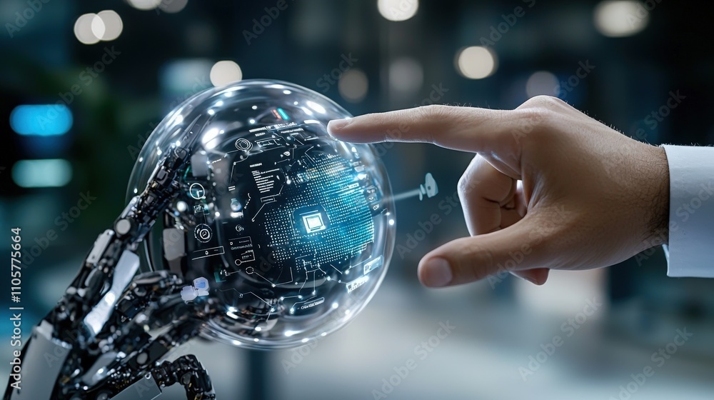 Leinwandbilder Close-up view of futuristic lab seamless interaction between customers and ai technology in a high-tech digital environment