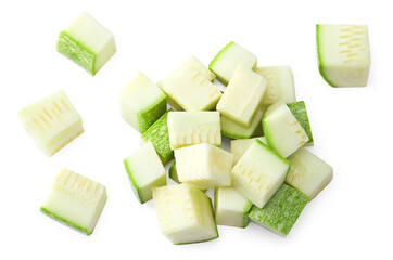 sliced zucchini or marrow isolated on white background. clipping path