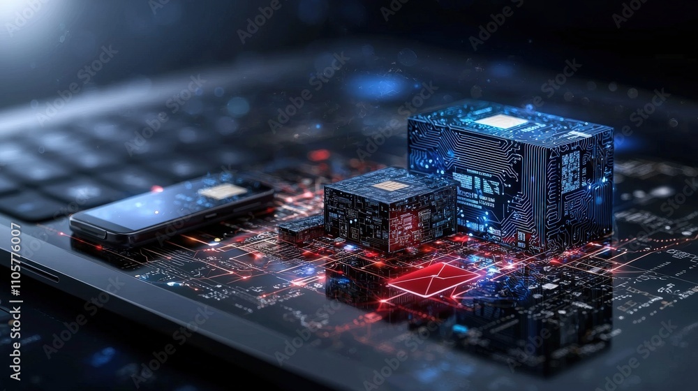 Leinwandbilder Ai-powered fraud prevention tools on technology devices digital environment 3d render high-tech concept visualization