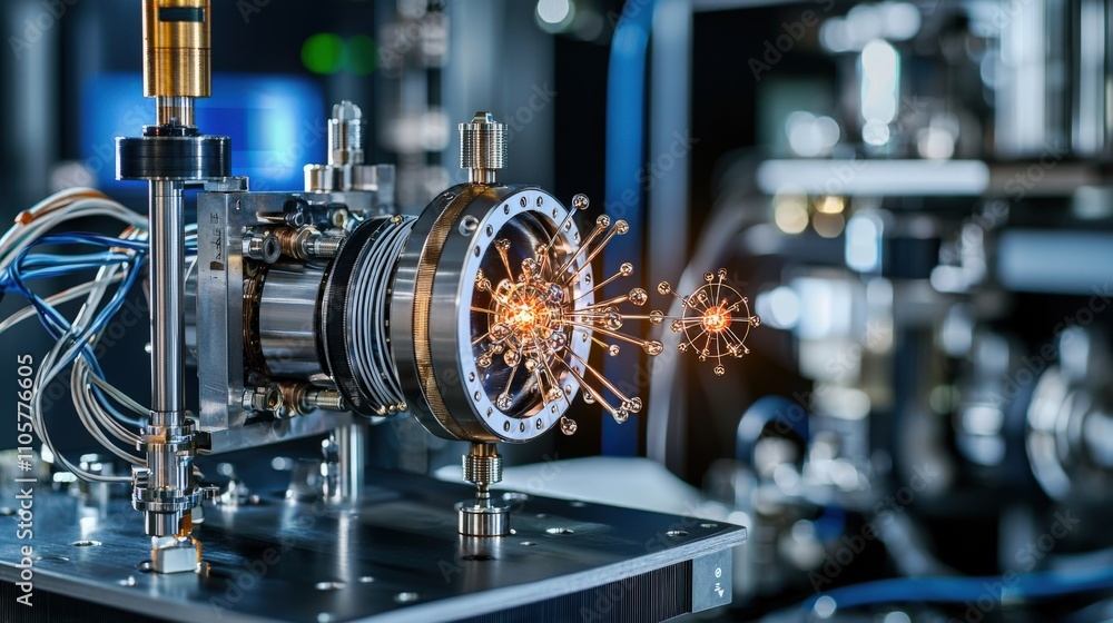 Poster Quantum computing machine in action at advanced research lab technology showcase innovative environment close-up viewpoint