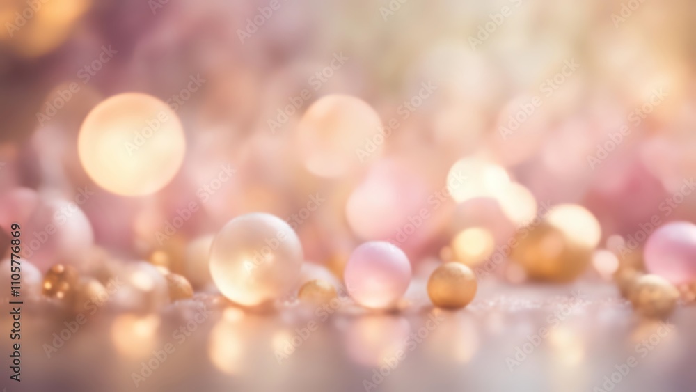 Poster golden and pink bokeh lights in a blurred background with soft tones