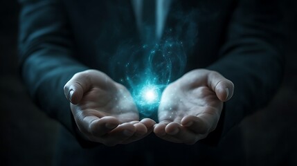 Hands Gently Holding Glowing Celestial Energy Orb