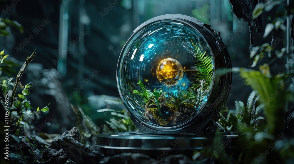 Poster exploring nature with ai balancing human creativity in a futuristic digital art environment