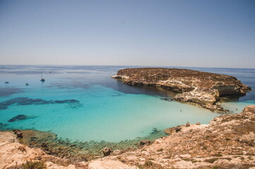 view of the coast of island of Lampedusa in Sicily