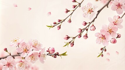 Naklejka premium Cherry blossom branches with pink flowers on a soft background for spring themes