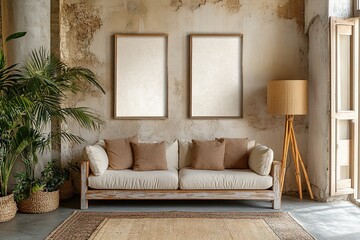 Fototapeta premium mockup empty frames, place for pictures on the wall in a beautiful decorated room