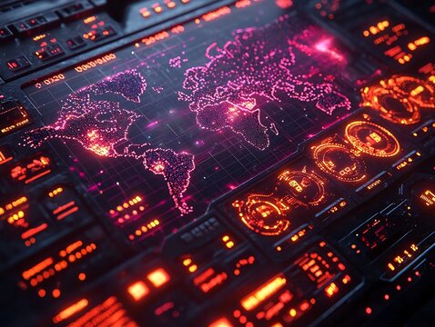 Glowing Digital Interface Visualizing Global Communication and Climate Data in Real Time - Powered by Adobe
