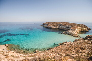 view of the coast of island of Lampedusa in Sicily