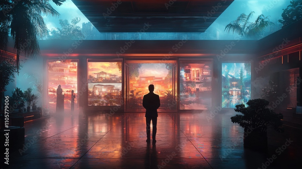 Poster innovative virtual showcase of luxurious environments cyberbroker platform digital art futuristic sp