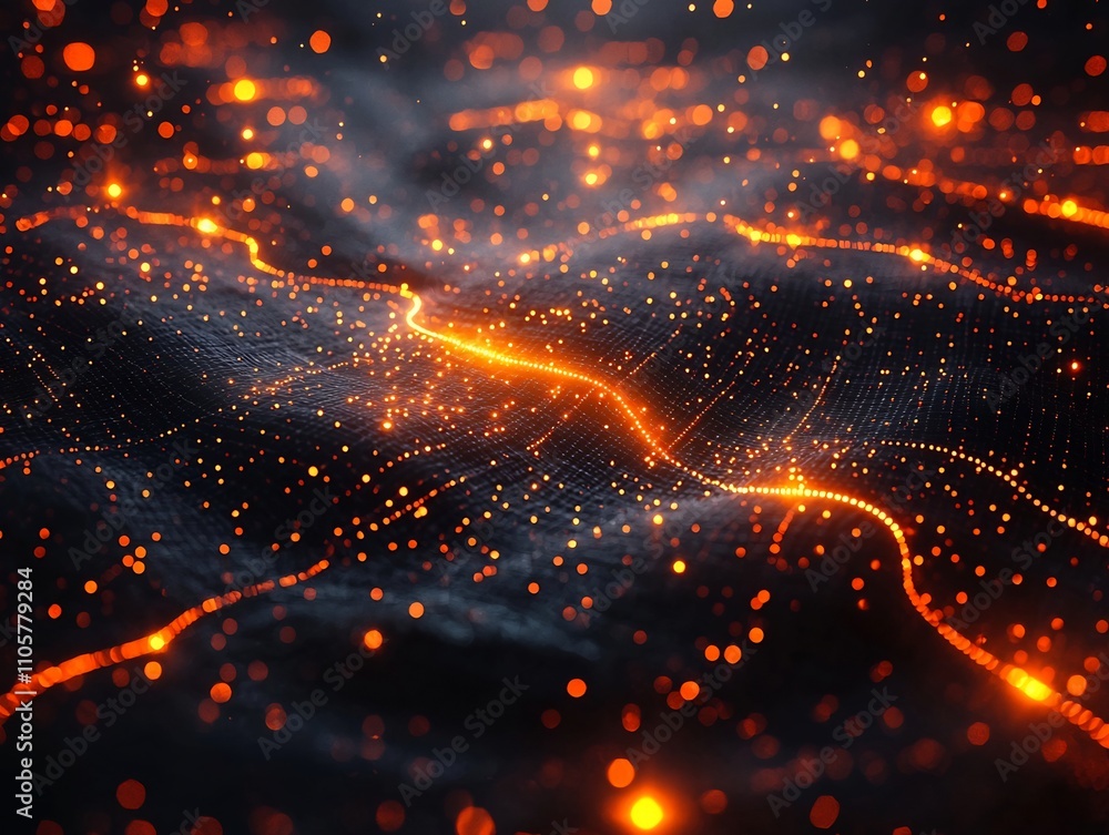 Poster conceptual of a glowing interconnected digital world network