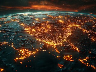 Glowing Interconnected Global Cityscape Representing Digital Communication and Internet Infrastructure