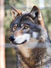Fototapeta premium Male Wolf Portrait: Captivating Close-Up of Alpha Canis Beast in its Natural Background