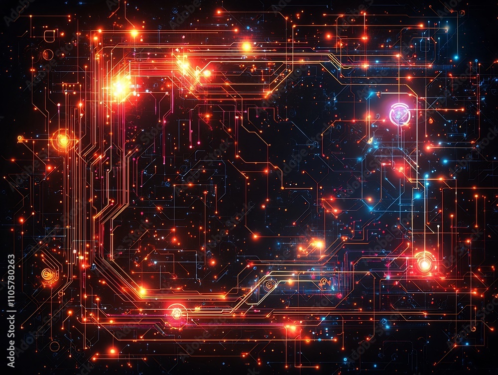 Aufkleber glowing digital circuit frame floating against stark black background