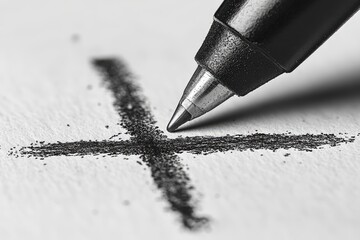 Close-up of black cross mark made with felt-tip pen on white paper