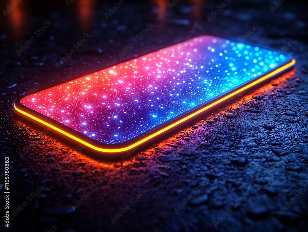 Poster shimmering holographic frame floating in futuristic ethereal backdrop