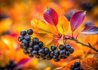 Autumn Harvest: Black Aronia Berries Surrounded by Vibrant Yellow Leaves in Long Exposure Photography