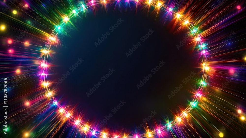 Poster a vibrant circular pattern of colorful lights radiates outward against a dark background, creating a