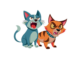Angry Cartoon Cats Illustration - Fierce Feline Art for Kids and Comics