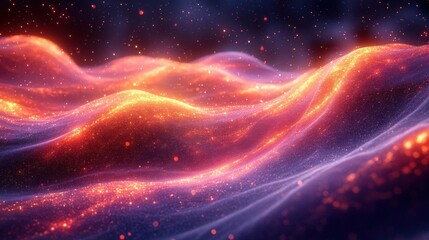 Cosmic wave patterns with glowing radiant streaks, swirling gradients, and layered particle textures