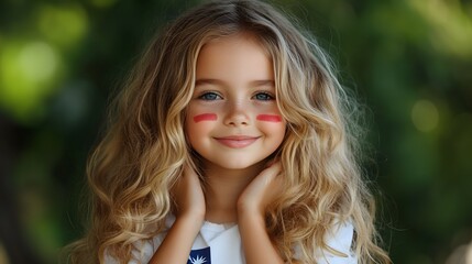 Fototapeta premium A child painting an Australian flag on their face, celebrating Australia Day