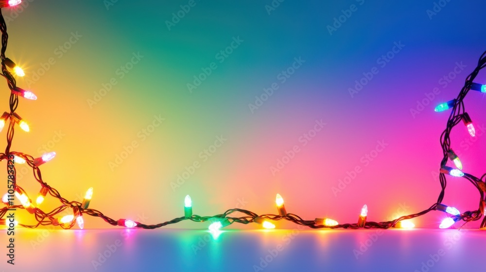 Poster colorful string lights create a vibrant atmosphere against a gradient backdrop, perfect for festive 