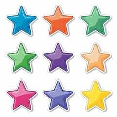 Obraz premium Nine colorful glossy star stickers.