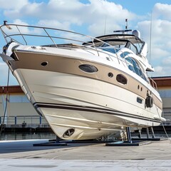 Fototapeta premium Motor boat docked at berth.