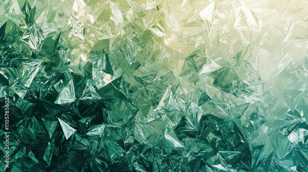 Poster high resolution image of textured gradient background featuring sharp, crystalline shapes in green a