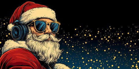 Cool Santa Claus DJ, Fun Holiday Party Vibe, Cartoon Illustration