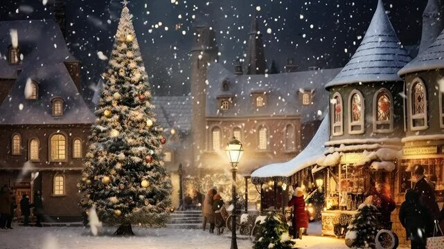 Miniature Street at Christmas. X-mas in the tiny model of old town. Toy city with houses and trees