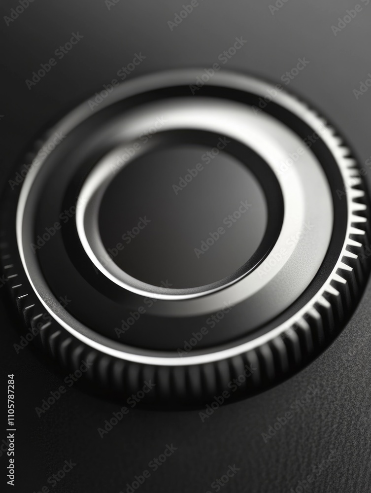 Aufkleber close up of a button with a black background. the button is circular and has a shiny surface