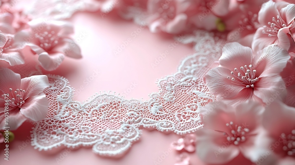 Aufkleber delicate lace frame with intricate patterns floating against soft pink background ideal for romantic